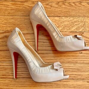 Christian Louboutin Cream Peep-Toe Stiletto Heels